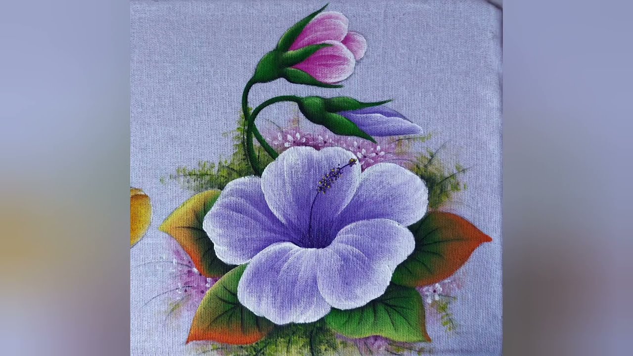 Pintura de hibiscos lilás