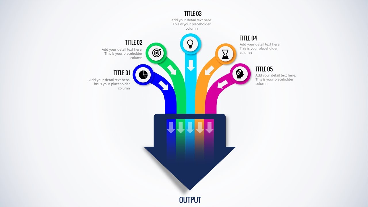 5 Arrow Options Infographic Slide in PowerPoint | Multiple Inputs one Output Model Diagram