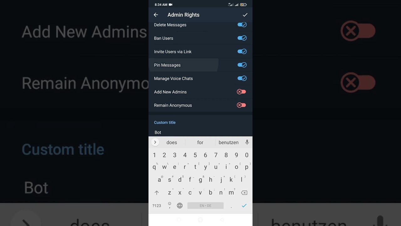 How to add a bot as admin on Telegram