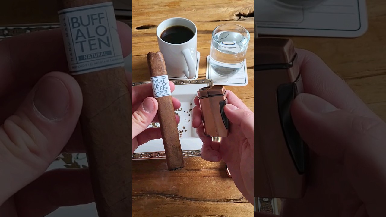 Toasting a delicious Buffalo Ten boxpressed cigar 🔥☀️ #cigar #asmr #cigarshow #zigarre