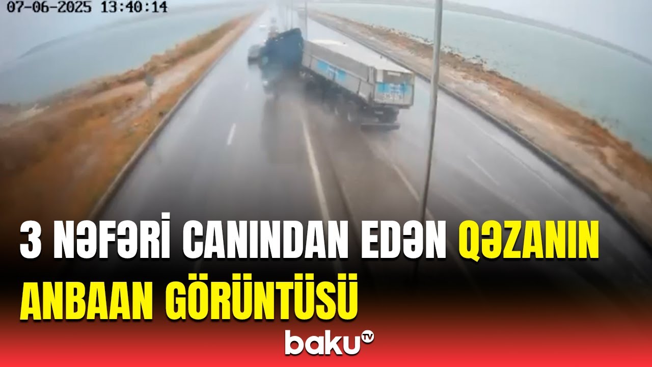 Y&uuml;k avtomobilinin minik maşını ilə toqquşma anı | Bakıda ağır qəza