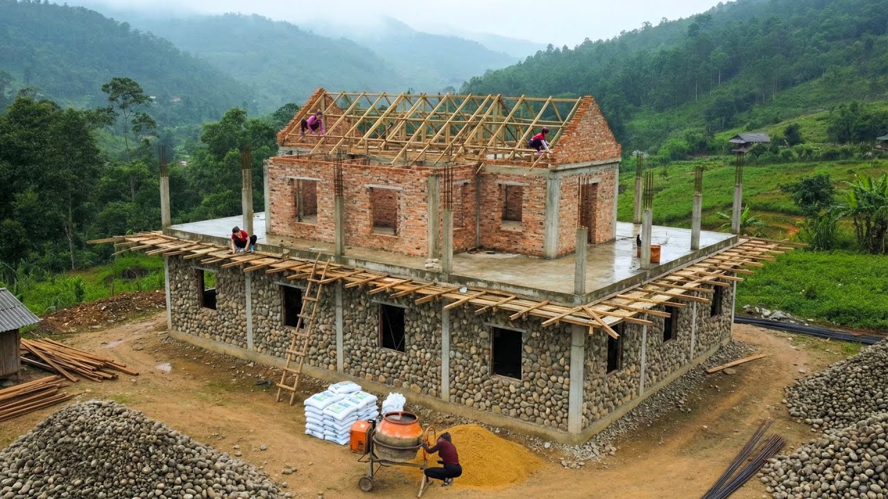 TIMELAPSE : 100 Days Building a Stone House, Constructing a Wooden Cabin – Building the Dream Farm