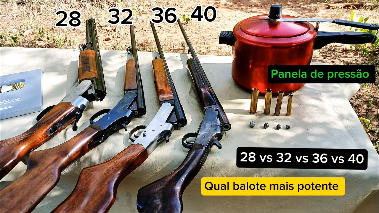 Espingarda Calibre 40 vs 36 vs 32 vs 28 Qual balote mais potente? Para Caça Maior E Defesa