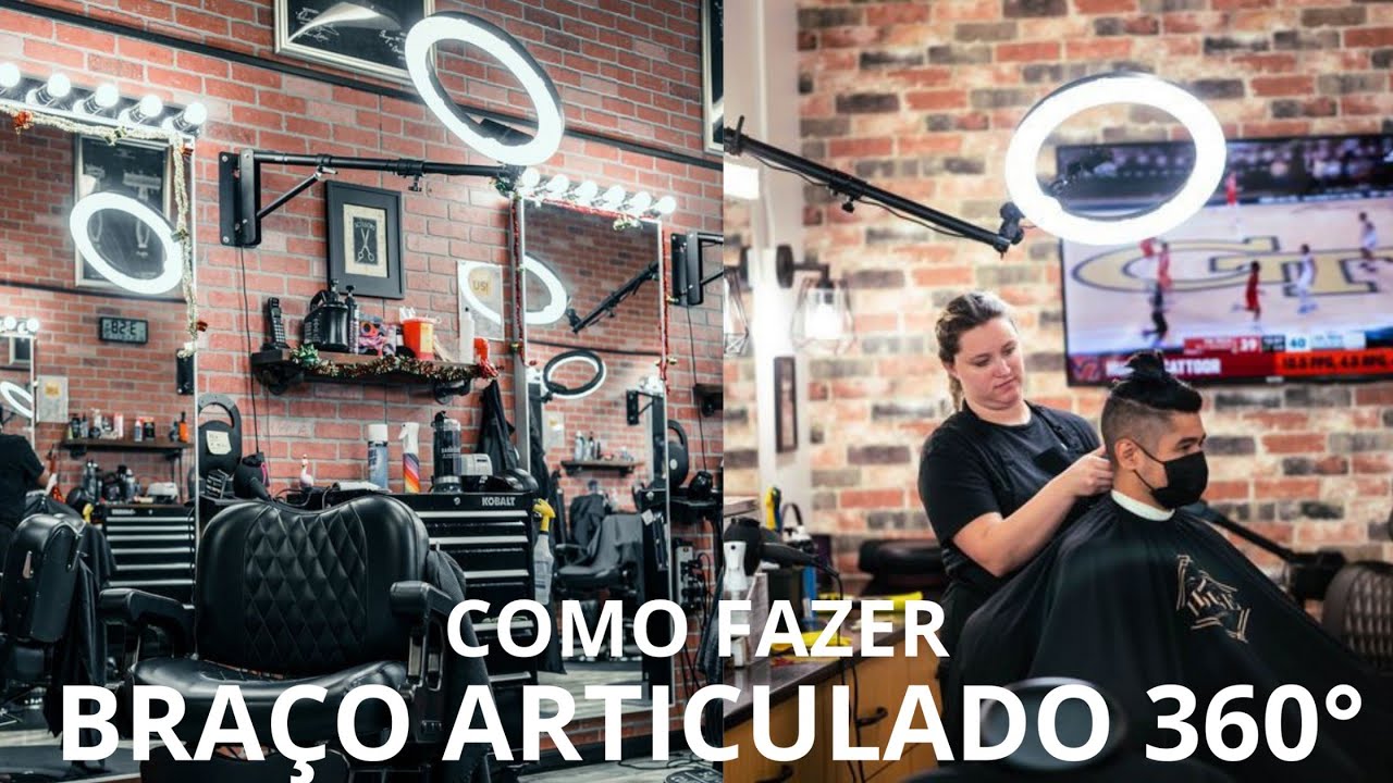ILUMINAÇÃO PARA BARBEARIA, RING LIGHT ARTICULADO PARA GRAVAR VÍDEOS, BRAÇO ARTICULADO MÓVEL