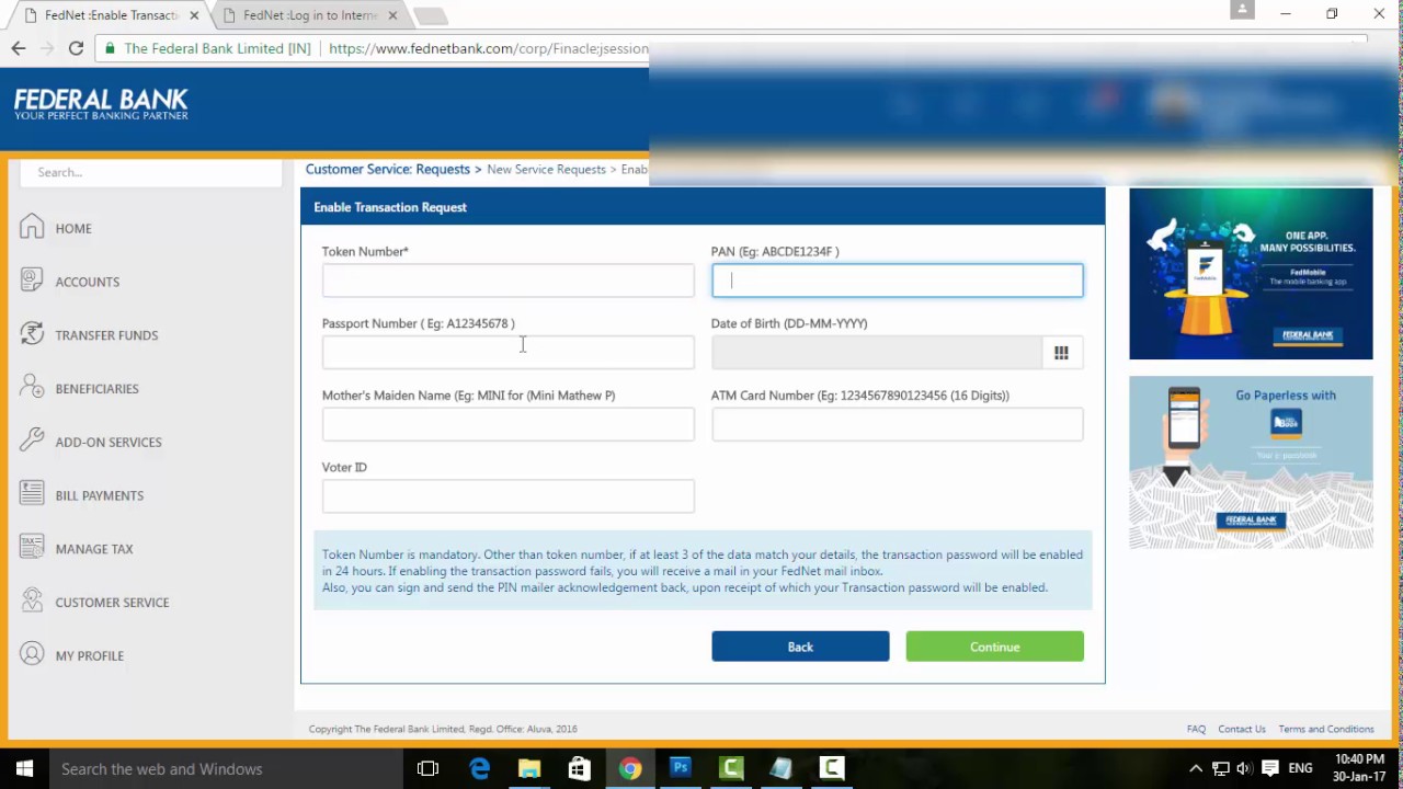 How to Activate Transaction Service in Federal Bank Internet Banking - Tamil Banking