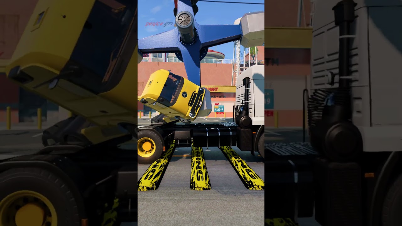 Large spinner with trucks attached vs speed bumps | BeamNG Drive  #india #truck #simulation