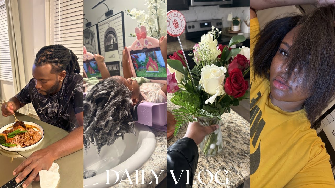 DAILY VLOG:HAIR WASH DAY FOR BOTH ME AND BABY GIRL|SLOW SUNDAY|COOK DINNER+GAME NIGHT WITH THE KIDS😅