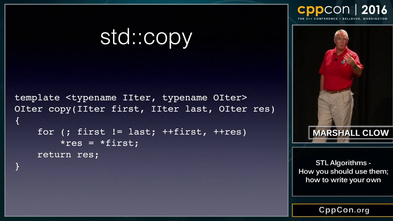 CppCon 2016: Marshall Clow “STL Algorithms - why you should use them, and how to write your own