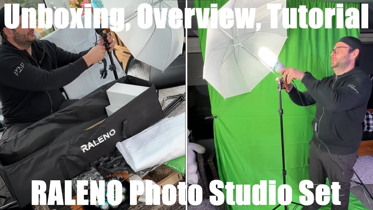 RALENO Photo Studio Set Background Support System Greenscreen, Softbox Kit unboxing and instructions