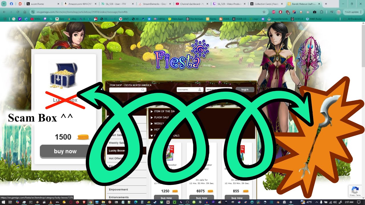 I roll scam-boxes for almost 10 minutes to get a weapon skin in Fiesta Online