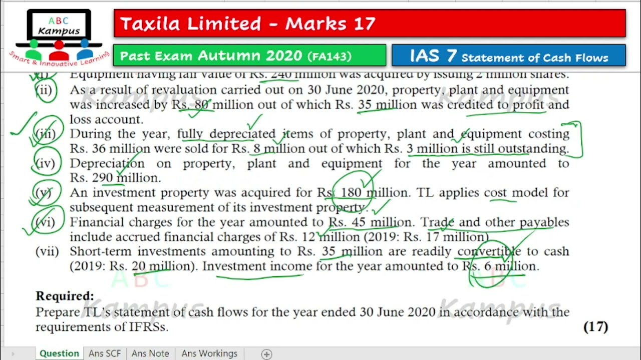 PE Q&A Taxila Limited | ICAP Autumn 2020 | IAS 7 (FA143)