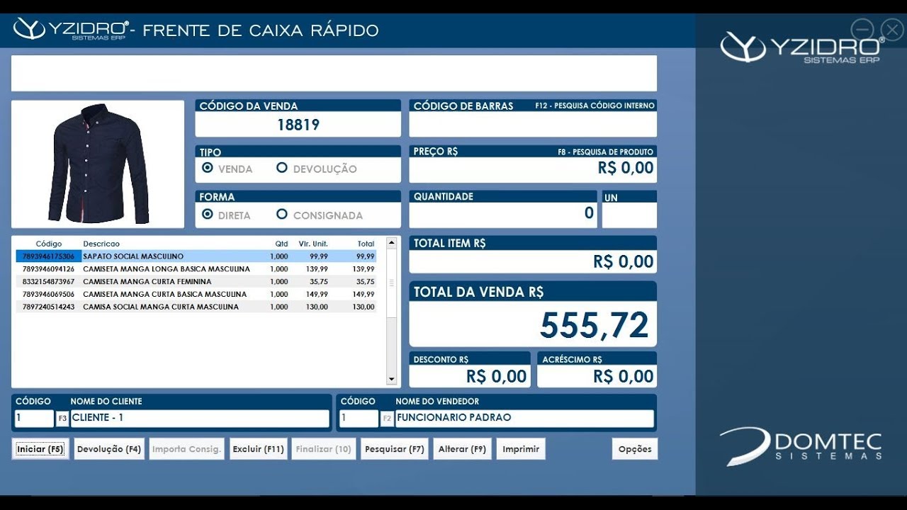 Sistema para loja de roupas e calçados - Software Yzidro ERP