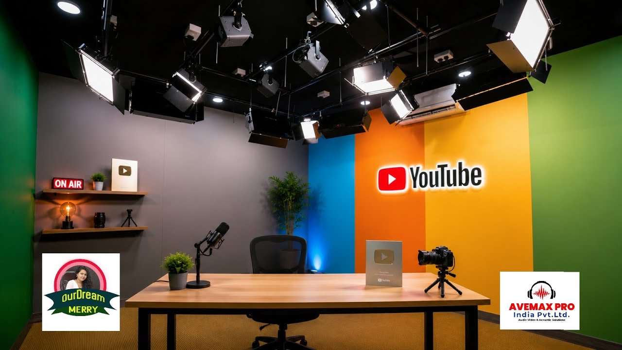 Professional Our Dream Youtube Channel Studio | Acoustic, Grid Lighting & Green Mat - AVEMAX PRO
