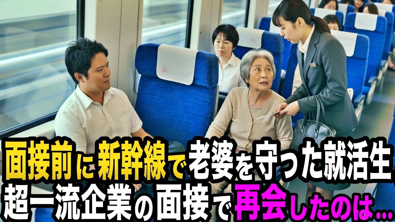超一流企業の面接へ向かう新幹線で貧乏そうなお婆さんを男が邪魔者扱いしていたので私は席を代わり助けた…数時間後、超一流企業の面接会場で助けたお婆さんと再会した結果・・・