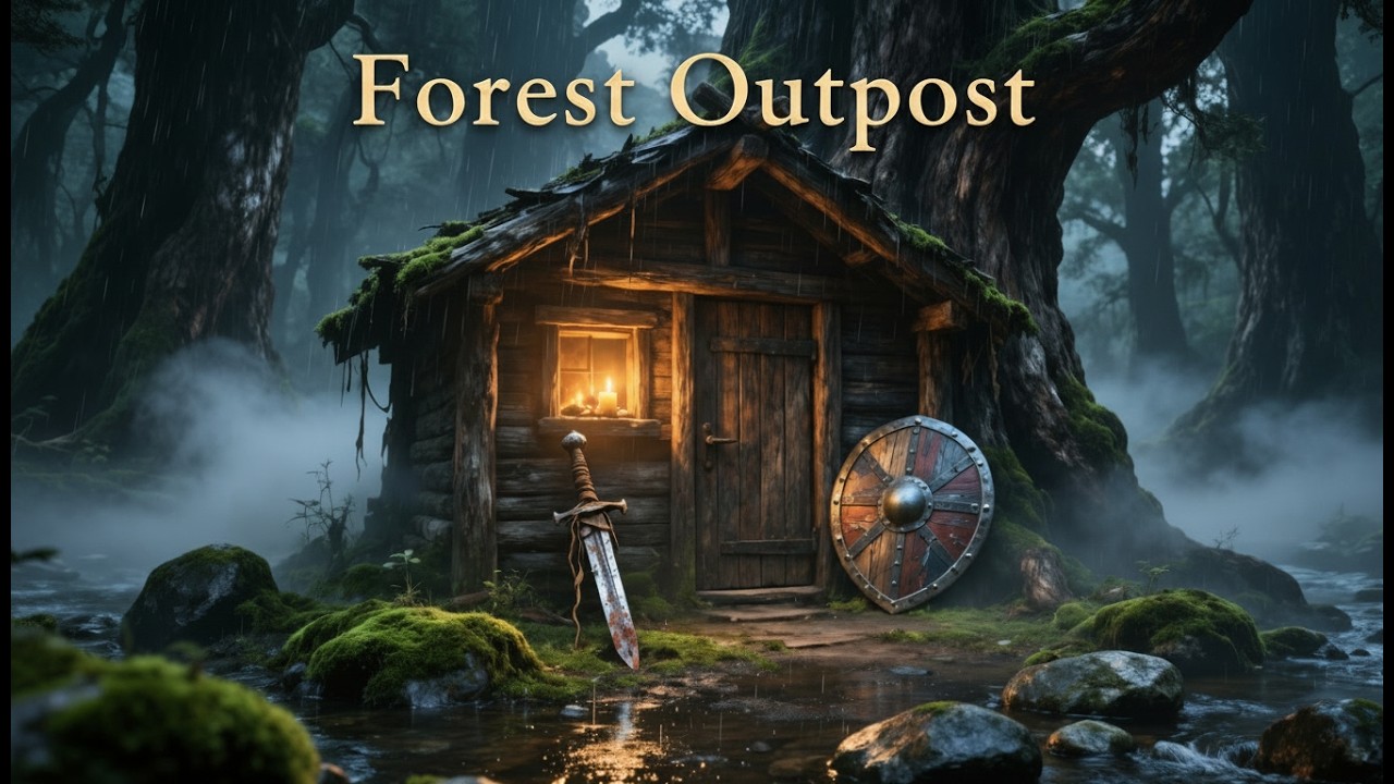 Rain Over the Old Forest Outpost | Fantasy Rain Ambience 4K