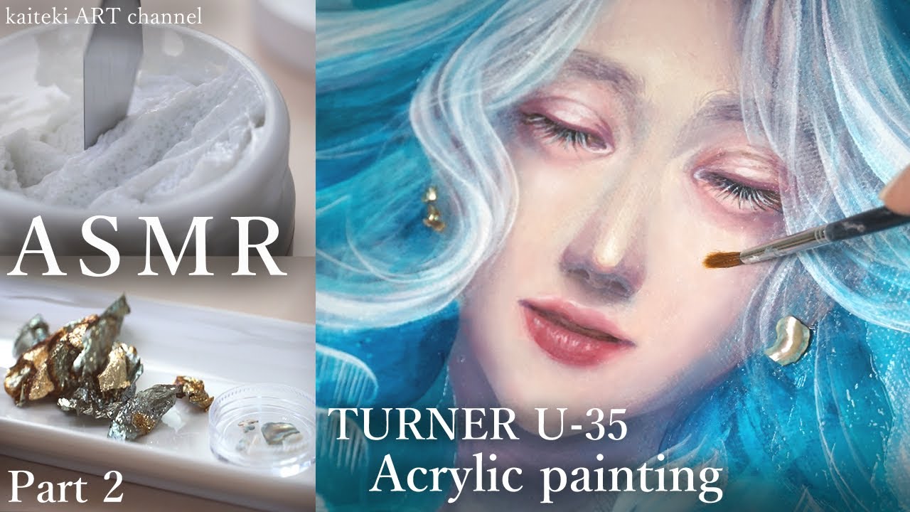 【ASMR】アクリルで絵を描く作業音 Part 2🎧SOUND and PAINTING - TURNER  U-35 Acrylic painting 🏖 Girl in the Sea