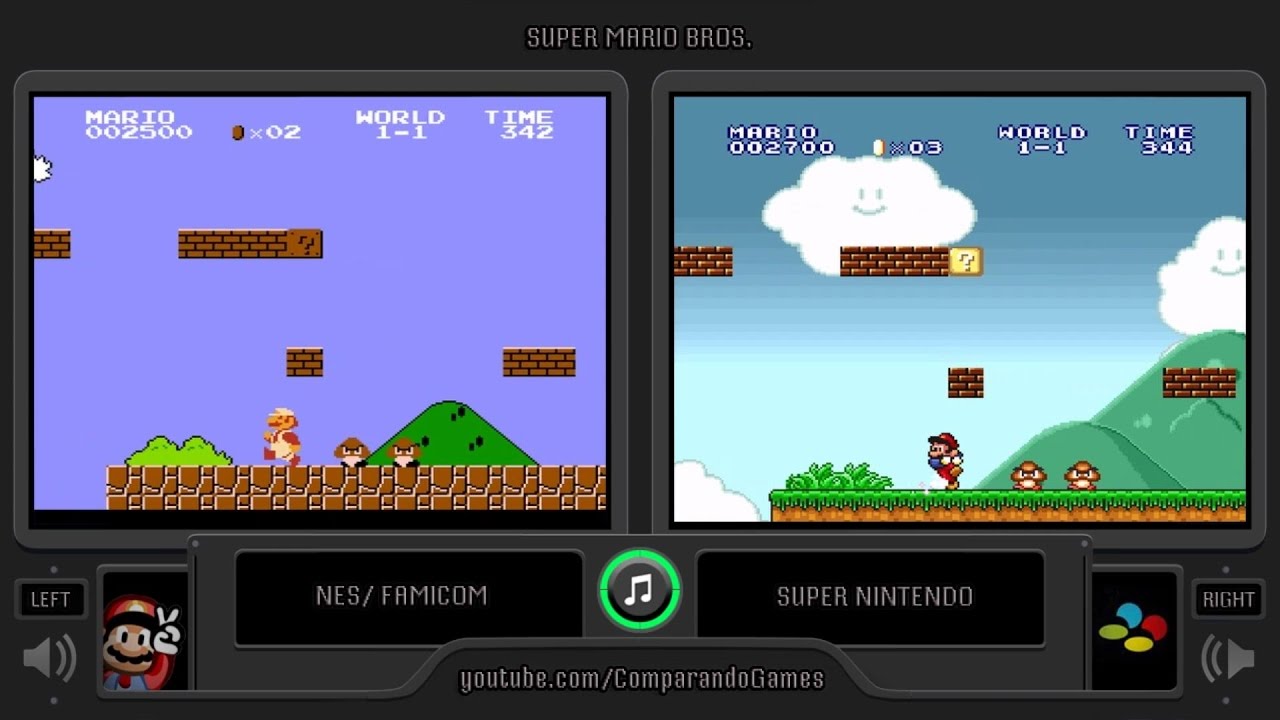 Super Mario Bros. (NES vs SNES) Side by Side Comparison