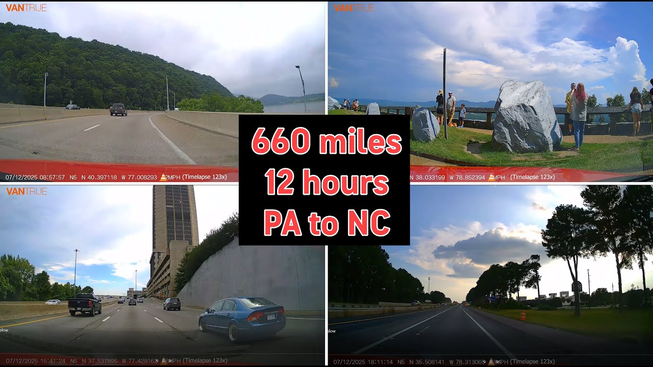 Dashcam Timelapse: Pennsylvania to North Carolina (Summer)