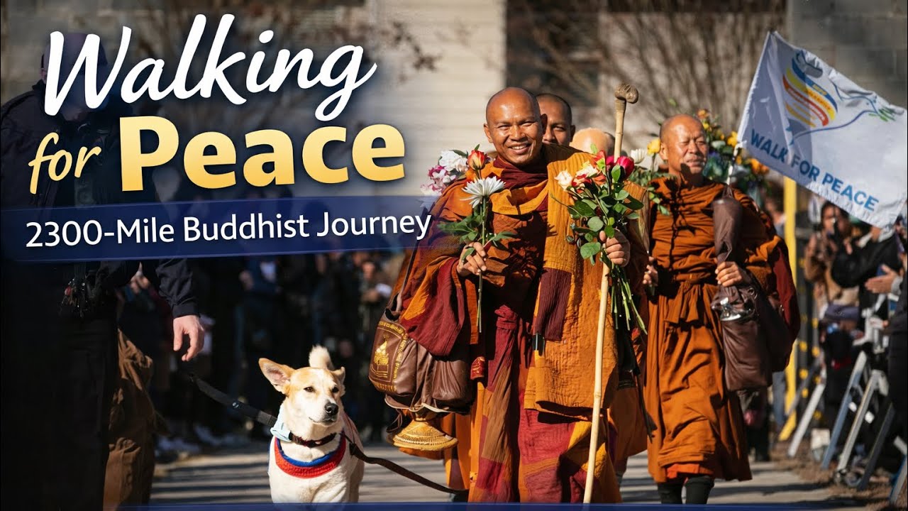 Walking for Peace | Beautiful Moments with Buddhist Monks and Their Loyal Companion, Alok Respect