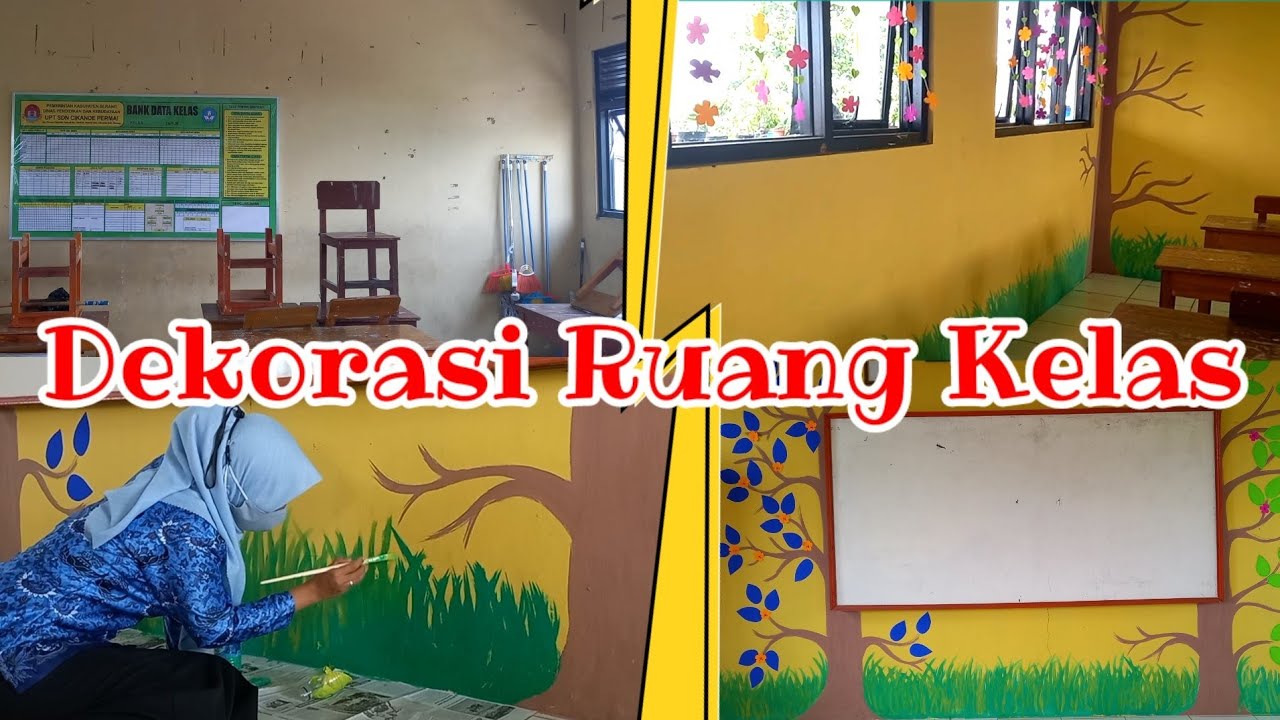 Tutorial dekorasi ruang kelas❤|menghias kelas SD - melukis rumput sederhana di dinding