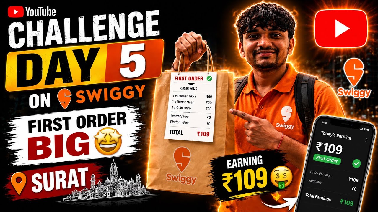 CHALLENGE DAY 5/30 ON SWIGGY. FIRST ORDER BIG🤑.#kartiiiikvlogs_13 #swiggyindia 