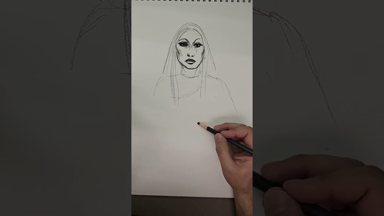Charcoal drawing process for a portrait of a sorceress 