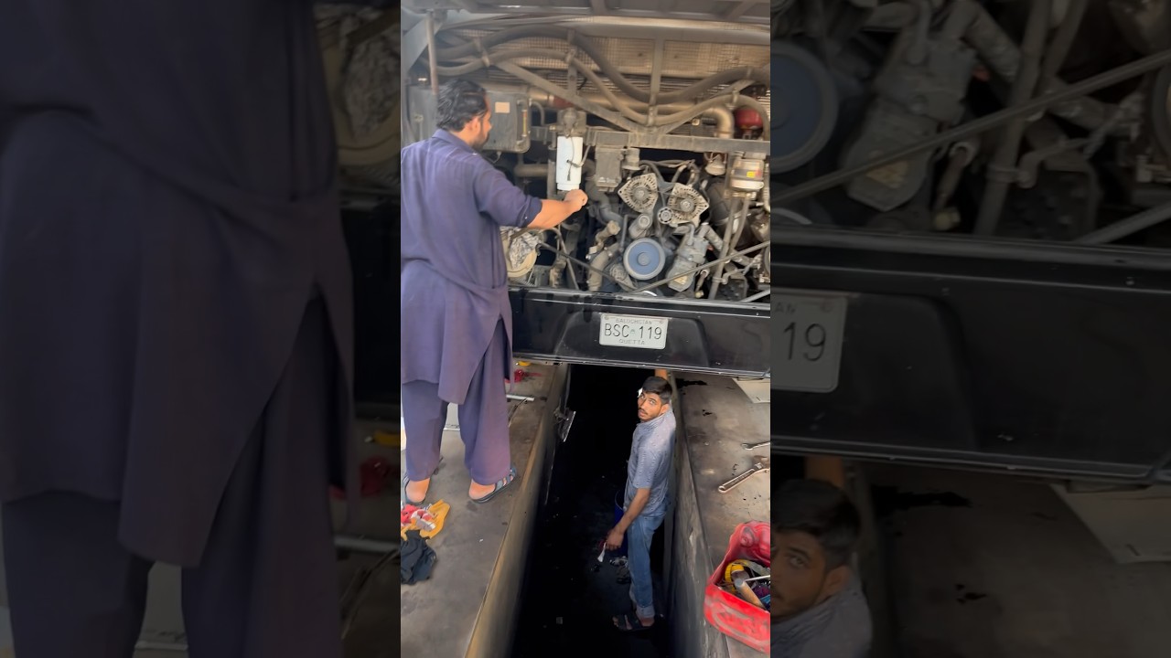 how to mechanic work bus engine oil tagdi #howto #bus #mechanic #worker #work