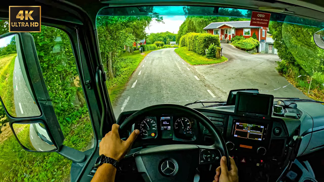 POV Truck Driving Europe | Nice village in Sweden | Mercedes Truck | 4k GoPro