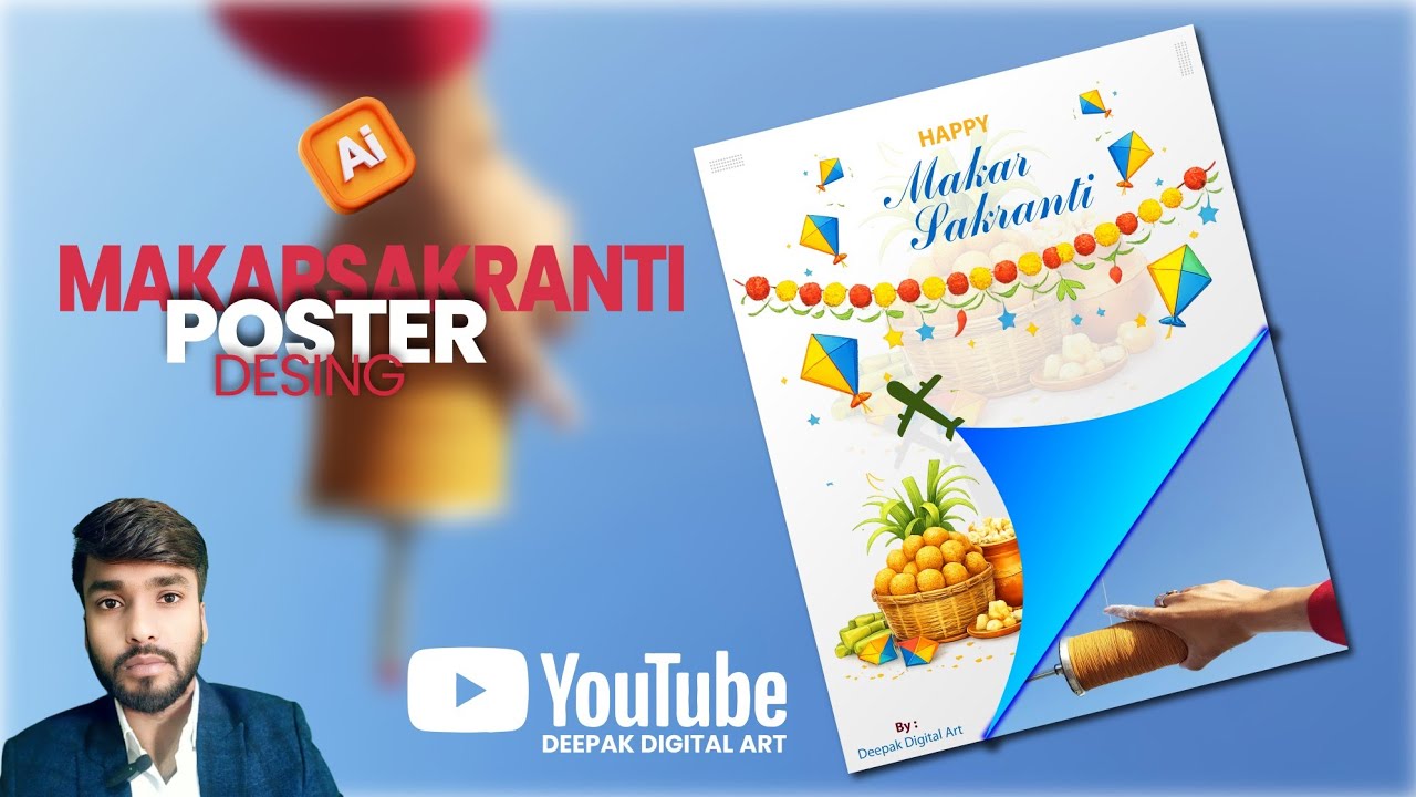 Makar Sankranti Poster Design in Illustrator | Kite Festival Creative Poster 🔥