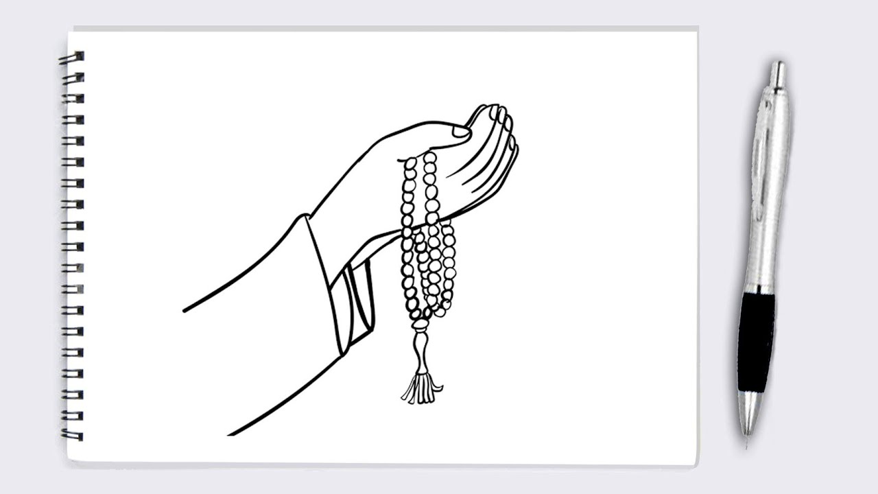 Muslim hand praying with beads drawing/how to draw lord prayer drawing/muslim hand praying tutorial