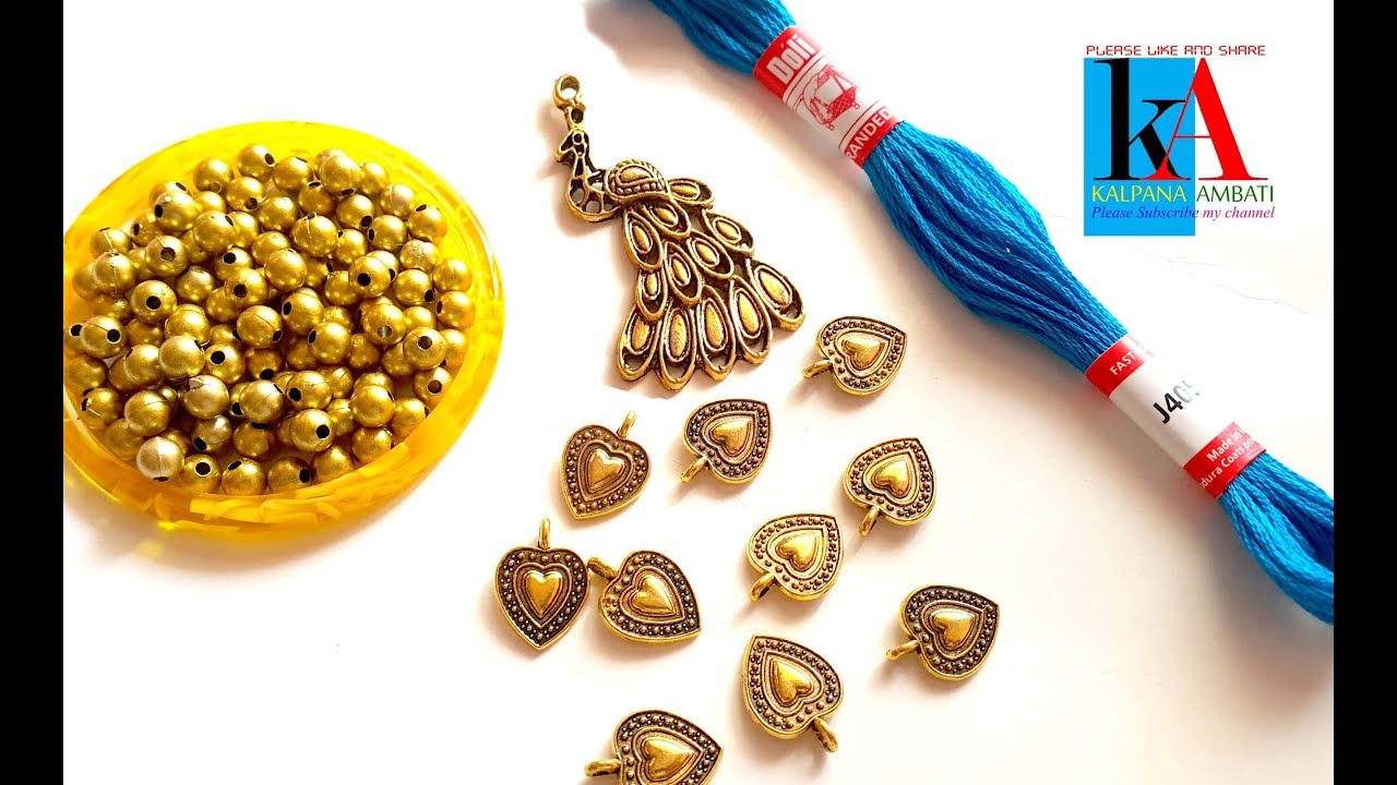 making of designer necklace with peacock pendent || cotton thread beads necklace at home