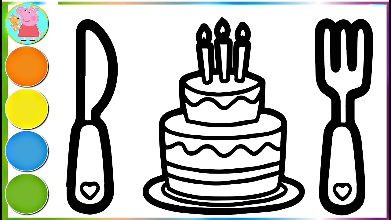 Draw And Color Rainbow Birthday Cake, How To Draw Birthday Cake Coloring Pages For Kids