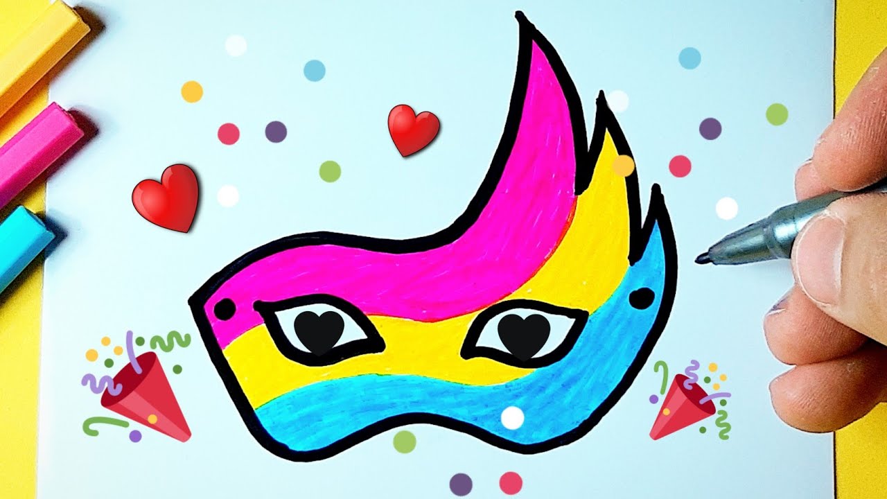 Como desenhar Máscara de Carnaval❤ Desenhos Kawaii - Desenhos para Desenhar