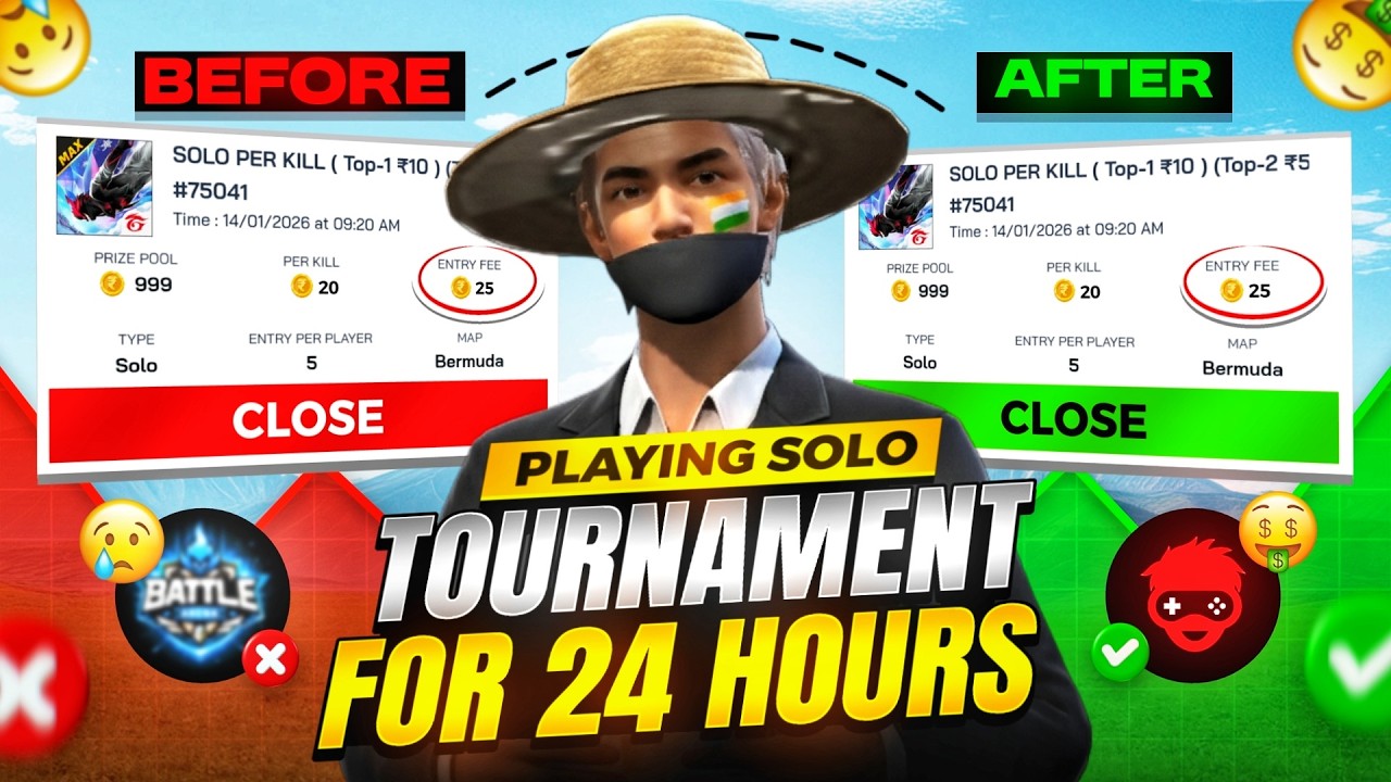 24 HOURS 🕒 SOLO TOURNAMENT PLAYING CHALLENGE 😳 | BEST TOURNAMENT APP 🔥