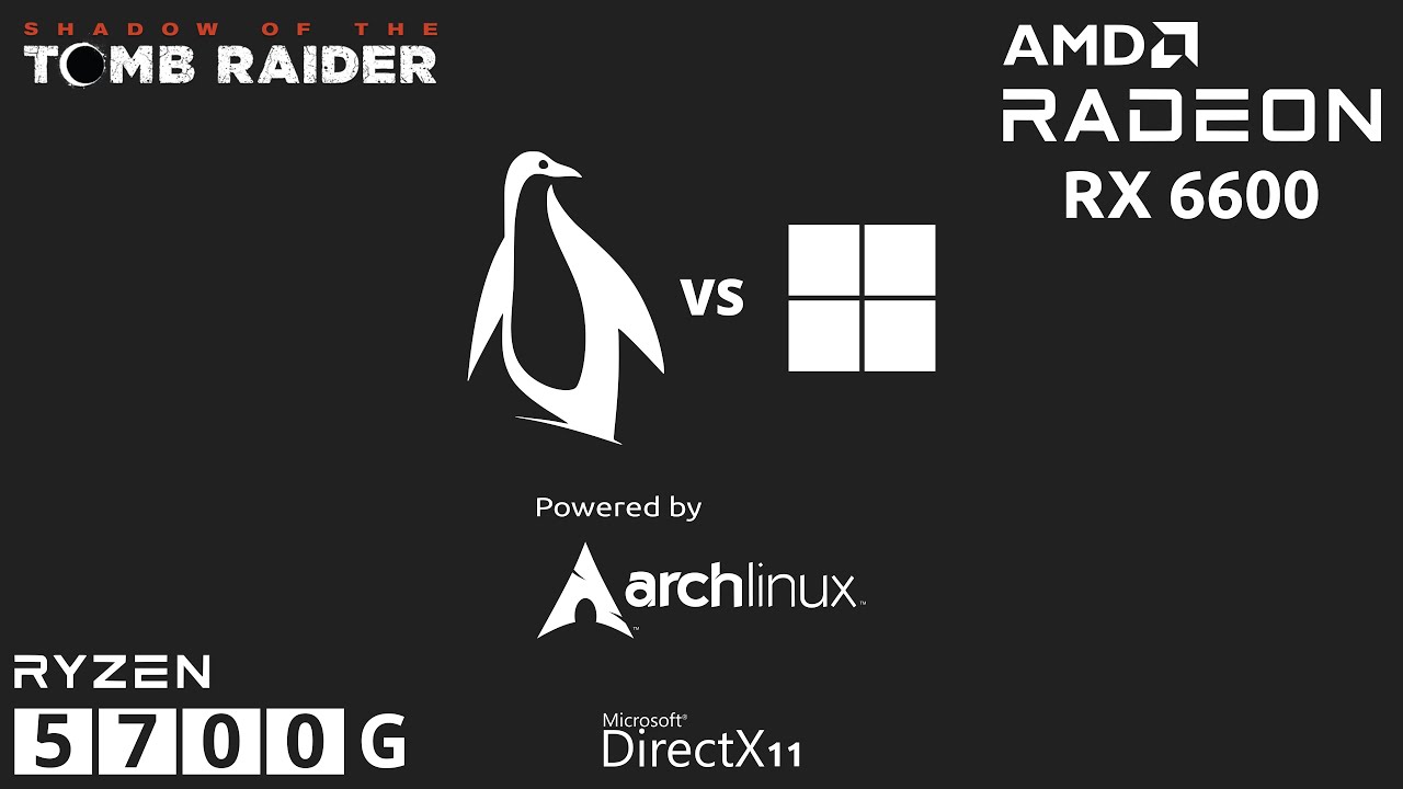 Linux vs Windows - Shadow Of The Tomb Raider (DX11) - Ryzen 5700G + RX 6600