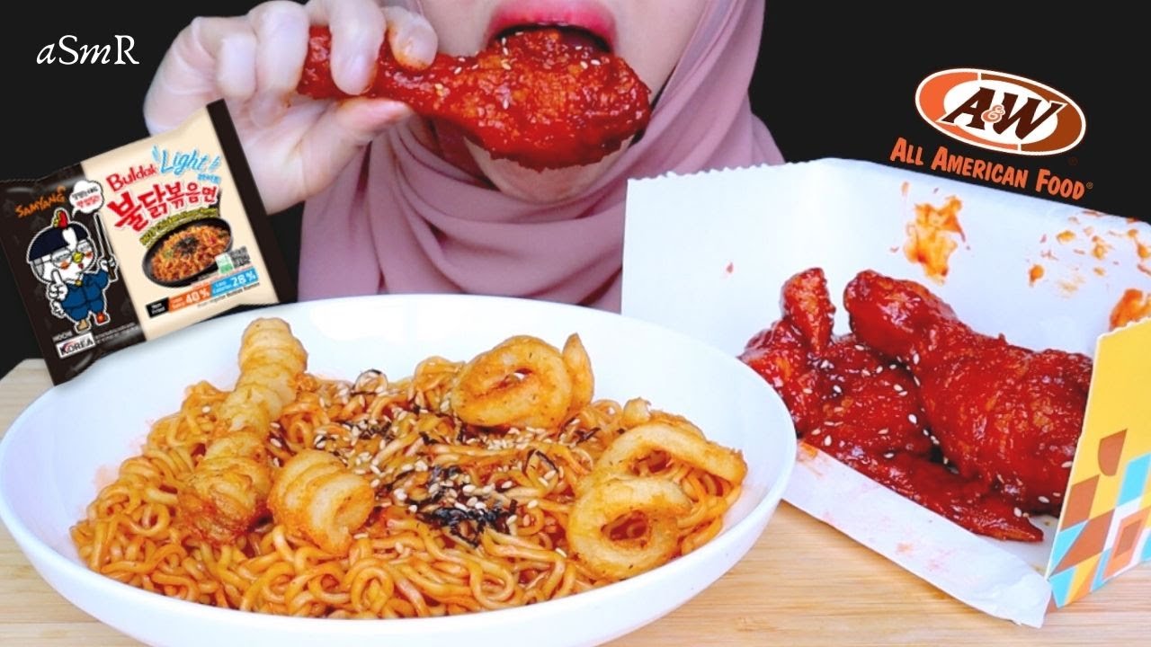 ASMR | A&W ANNYEONG PEDAS OH SPICY CHICKEN + SAMYANG BULDAK LIGHT| Eating Sounds | No Talking