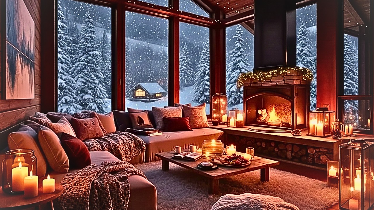 Cozy❄️ winter Cabin Soft Jazz | Fireplace Ambience & Smooth , Saxophone for Relaxation & Focus