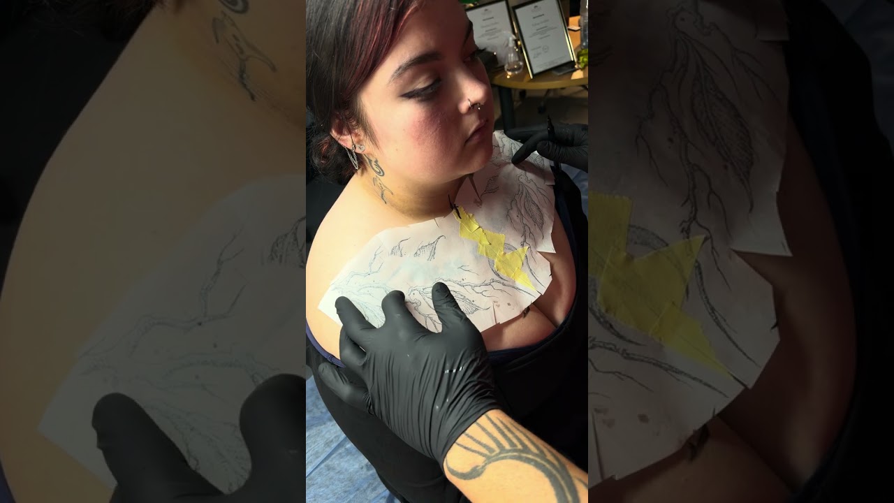How to prepare the skin and put the stencil on the chest 