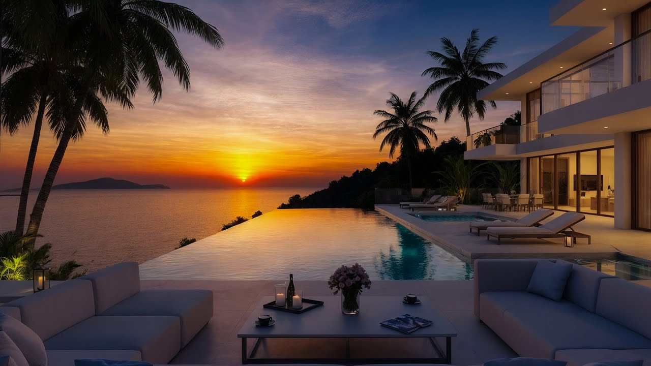 Oceanfront Luxury Villa Sunset 🌅 Smooth Saxophone for Private Resort Evenings