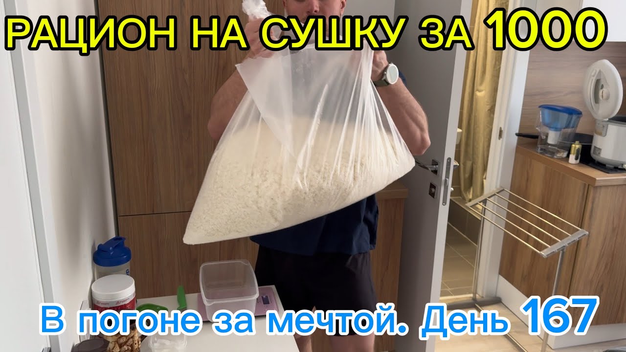 В погоне за мечтой. День 167| ПОДТЯГИВАНИЯ + ОТЖИМАНИЯ| РАЦИОН НА СУШКУ ЗА 1000 р и 60 минут в день