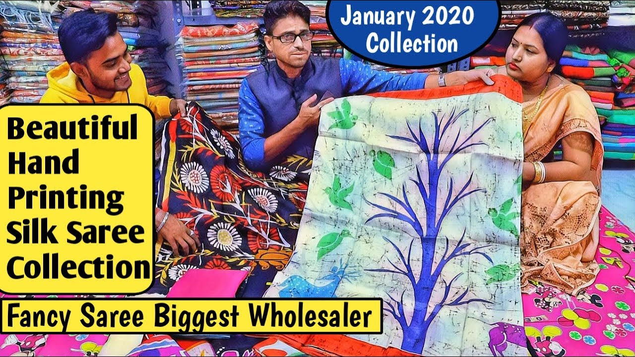 Pure Silk Saree Wholesaler|Beautiful Hand Printing Saree on Pure Silk Fabric|Maa Suniti Saree Centre