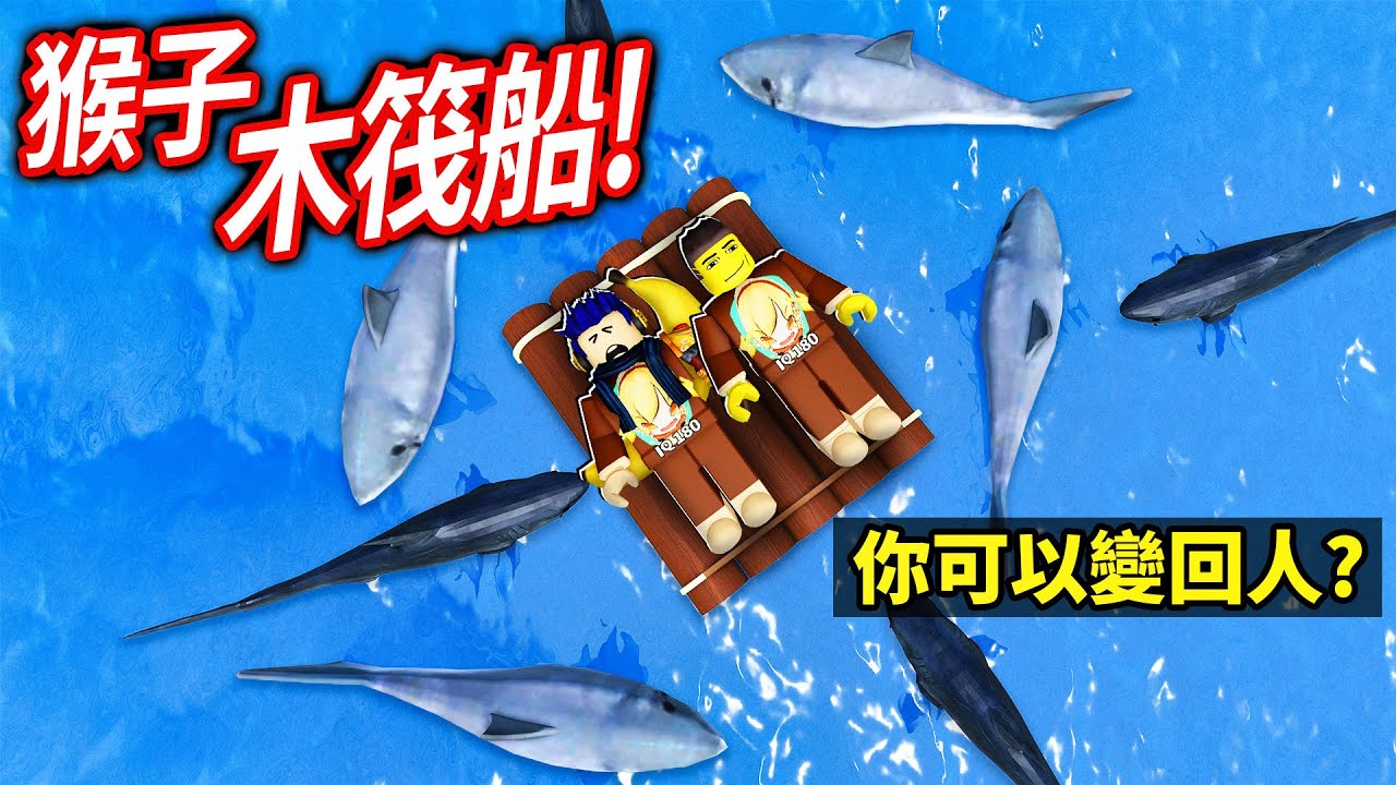 我們退化成猴子了！但是！造船生存了大海的怪物😨就可以變回人類！【ROBLOX monkey raft - 有感筆電】