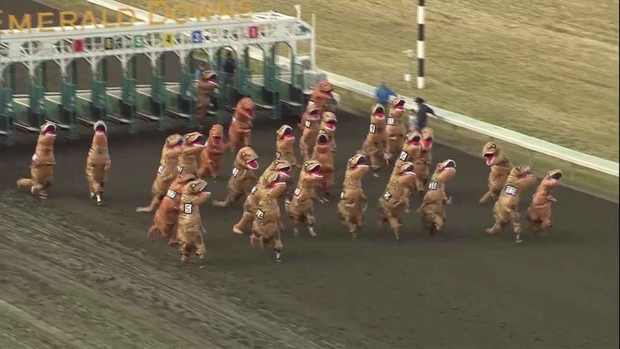 VIDEO: Dinosaurs take the track in viral T-Rex races
