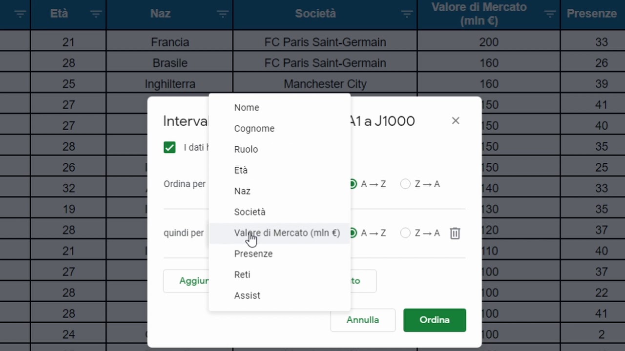 C1L2 - Ordinamento e filtri in Google Fogli