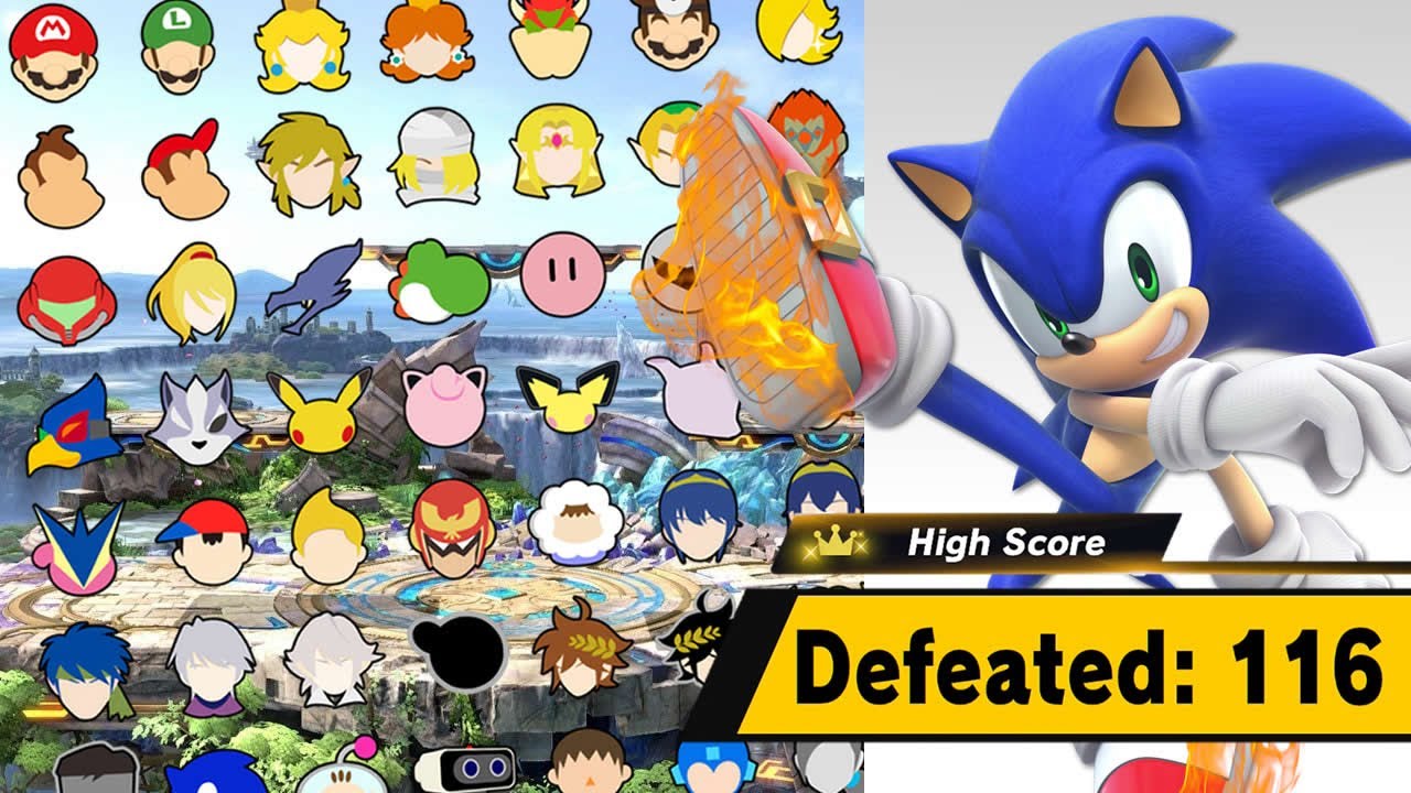 Super Smash Bros. Ultimate | WORLD RECORD Mob Smash – All-Star Smash: 116 KOs w/ Sonic