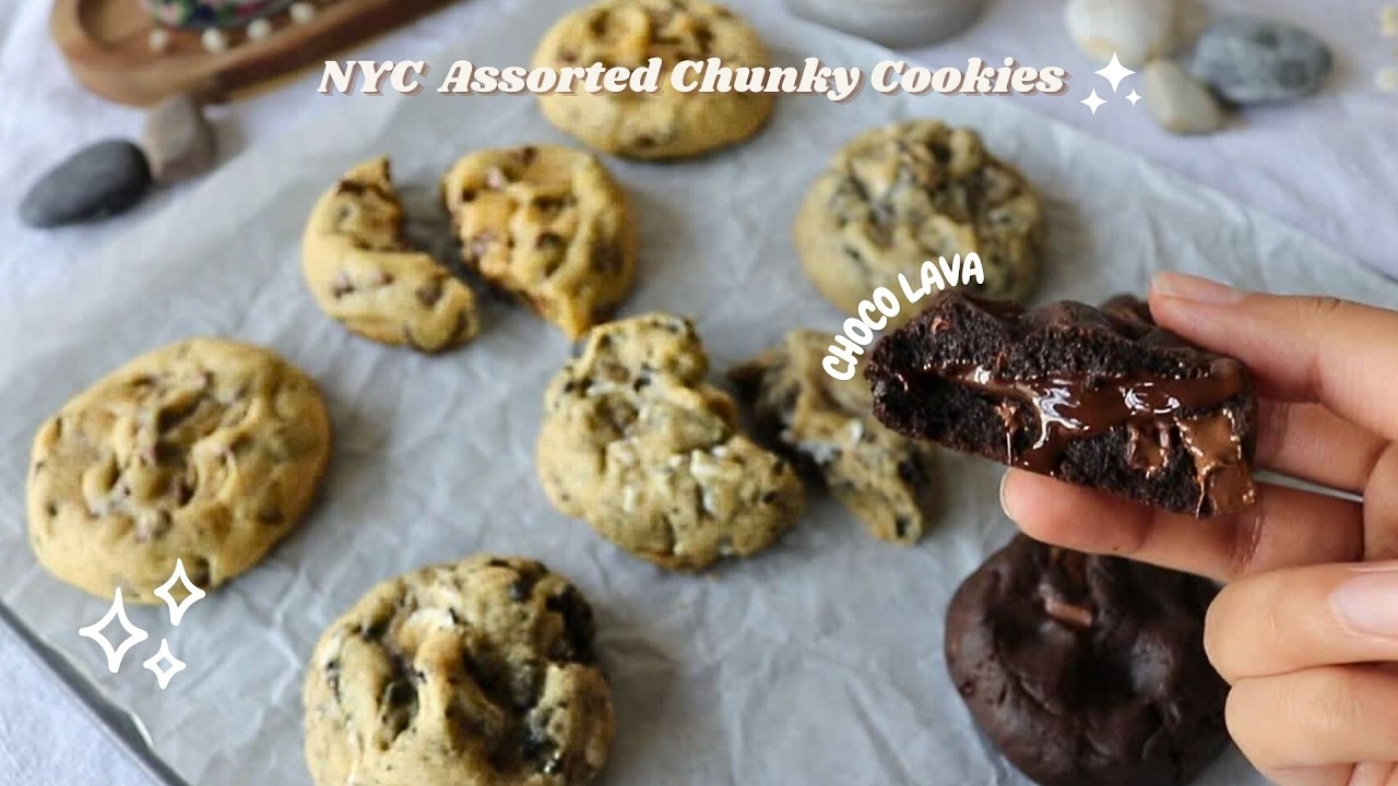 NYC Style Chunky Cookies | 1 Dough 3 Flavors | Baking Therapy✨