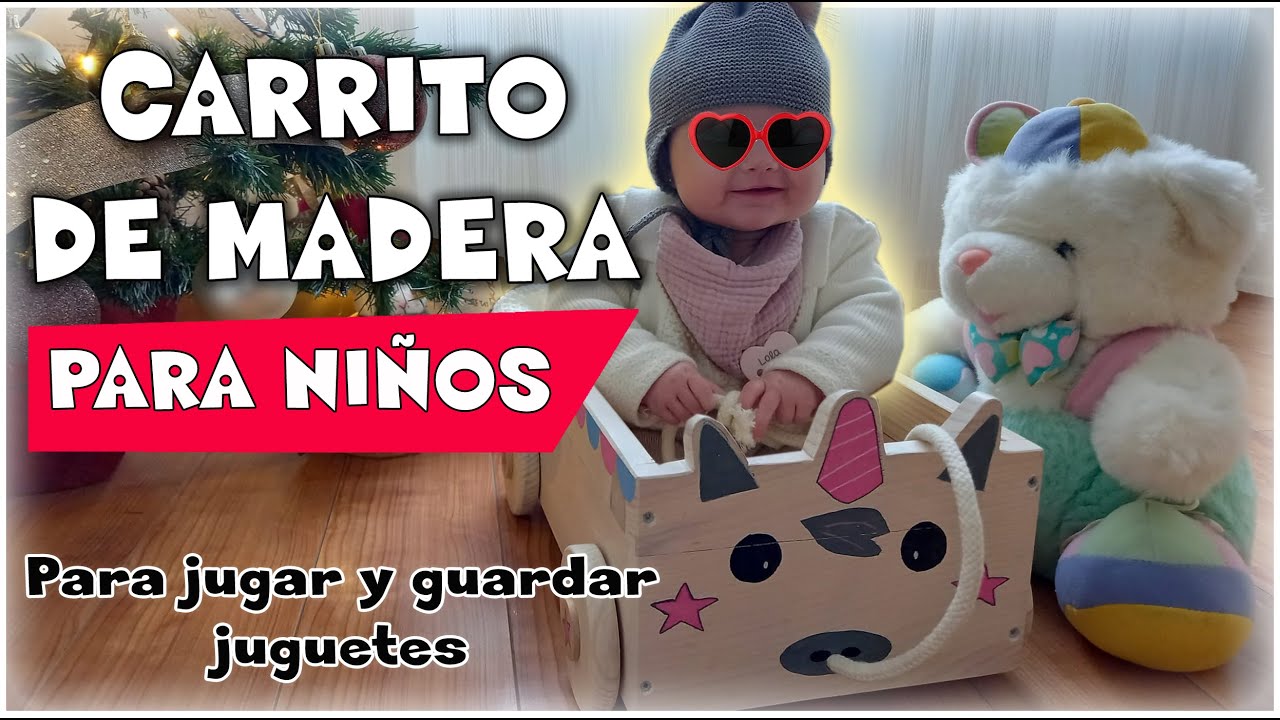CARRITO de MADERA para niños Para jugar y guardar juguetes o libros