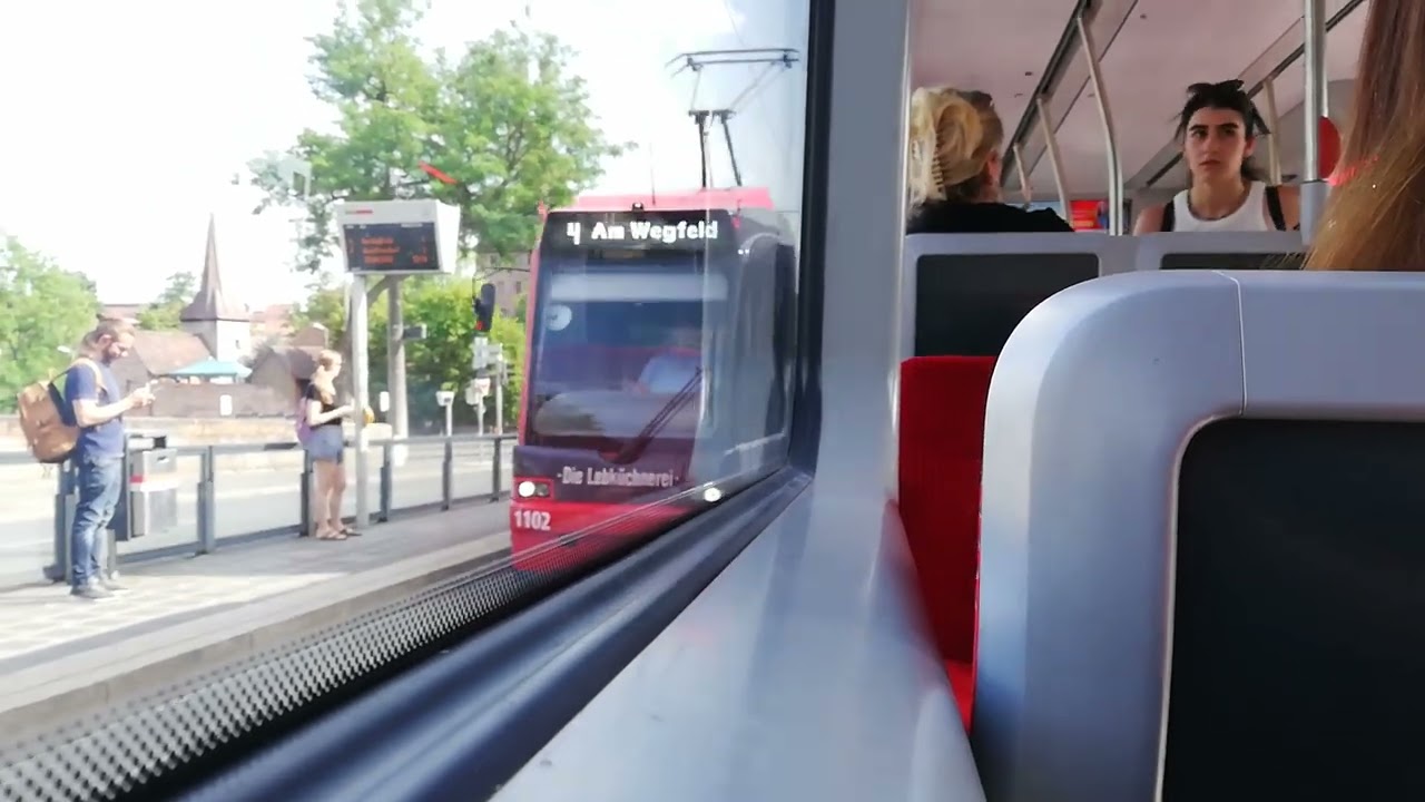 Mitfahrt mit dem Straßenbahntypen Avenio Nürnberg auf der Linie 4; von Bamberger Straße bis Plärrer