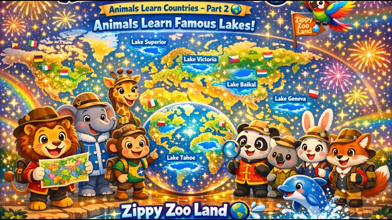 Animals Learn Countries & Famous Lakes 🌍 | World Geography Learning Nursery Rhymes for Kids