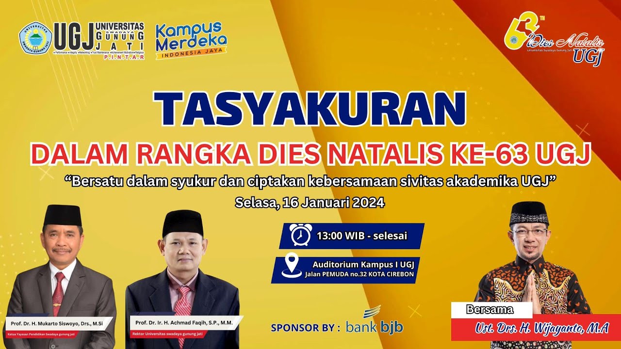 TASYAKURAN DALAM RANGKA DIES NATALIS KE- 63 UGJ | Cirebon 16 Januari 2024